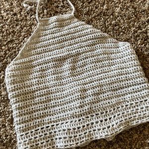 Crochet Halter Crop Top - Cream